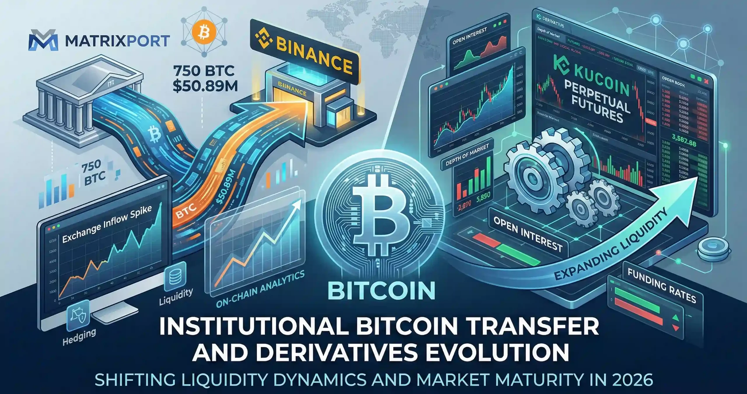 Institutional Bitcoin transfer to exchange highlighting crypto market liquidity and derivatives growth